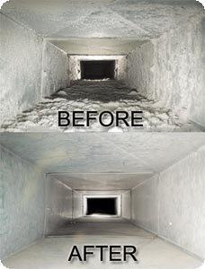 a before and after picture of a clean and dirty air duct 
