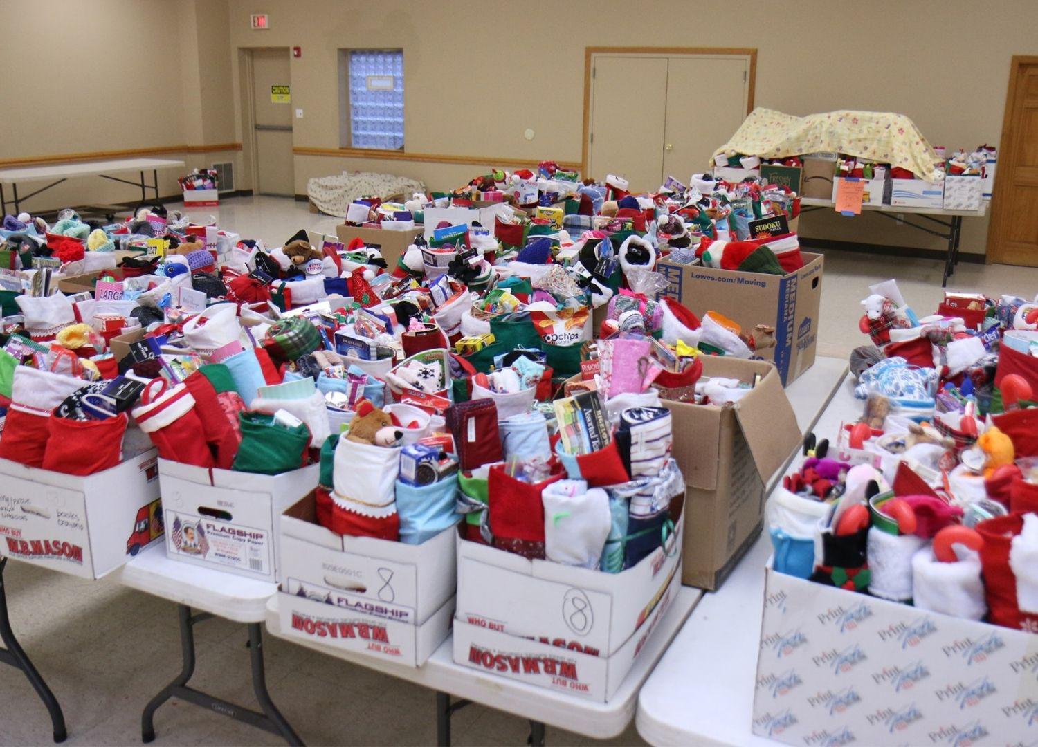 One Hour Butler employees participating in the Hang Tough stocking drive