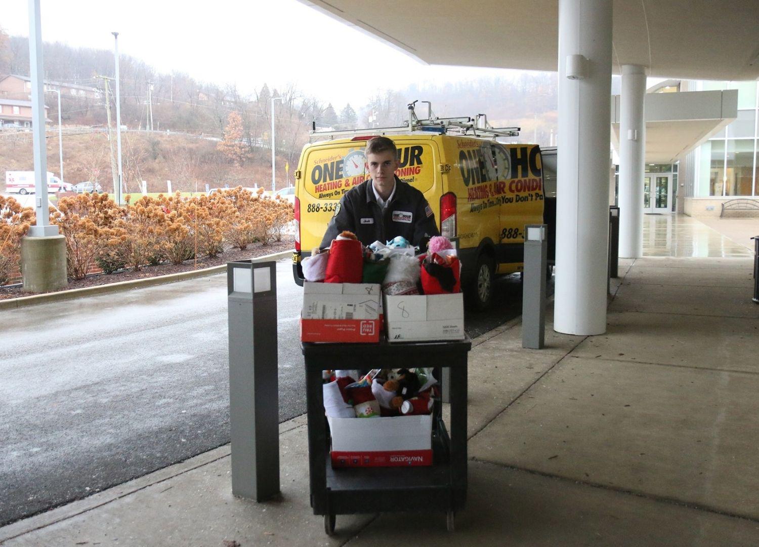 One Hour Butler employees participating in the Hang Tough stocking drive