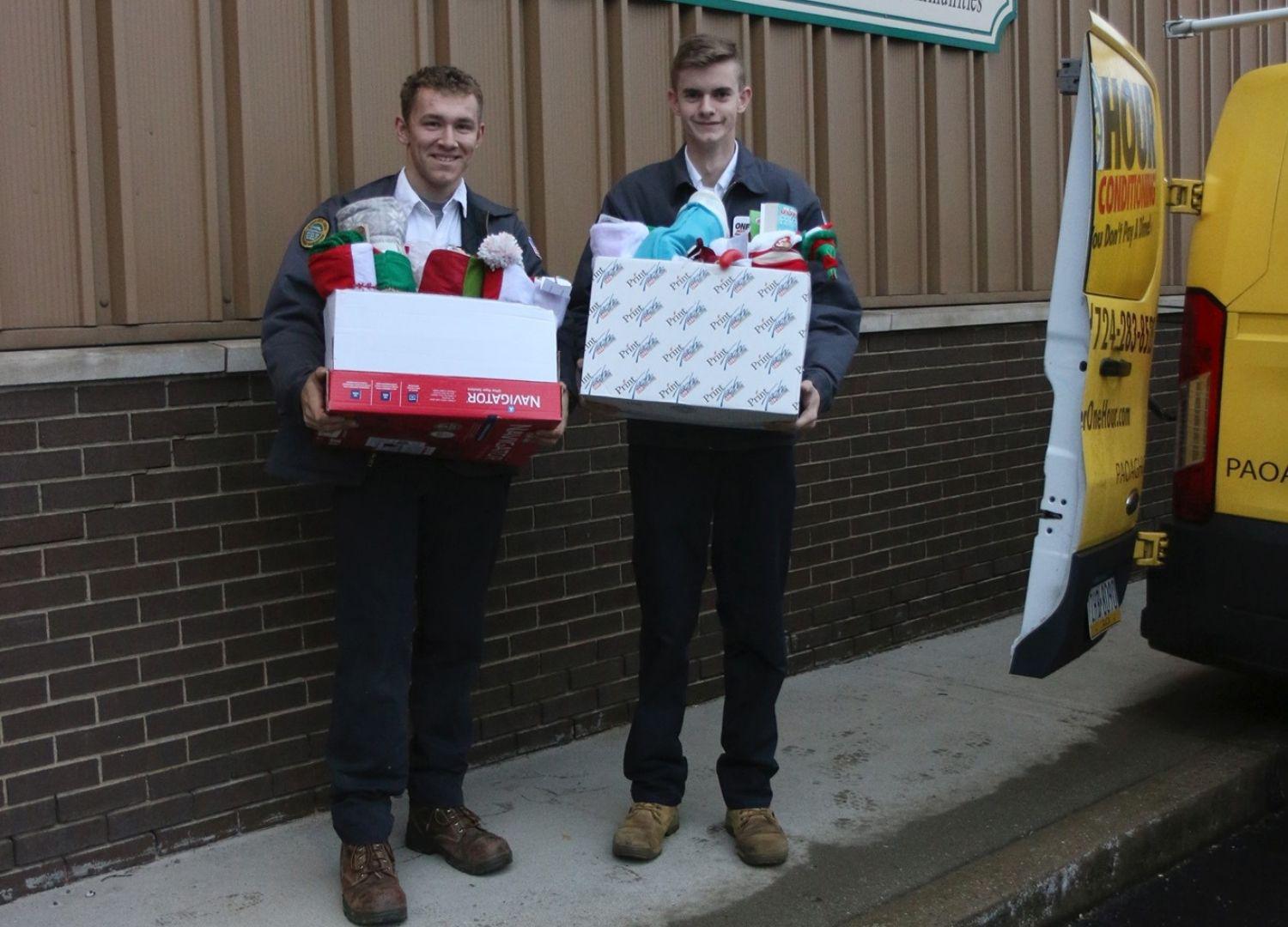 One Hour Butler employees participating in the Hang Tough stocking drive