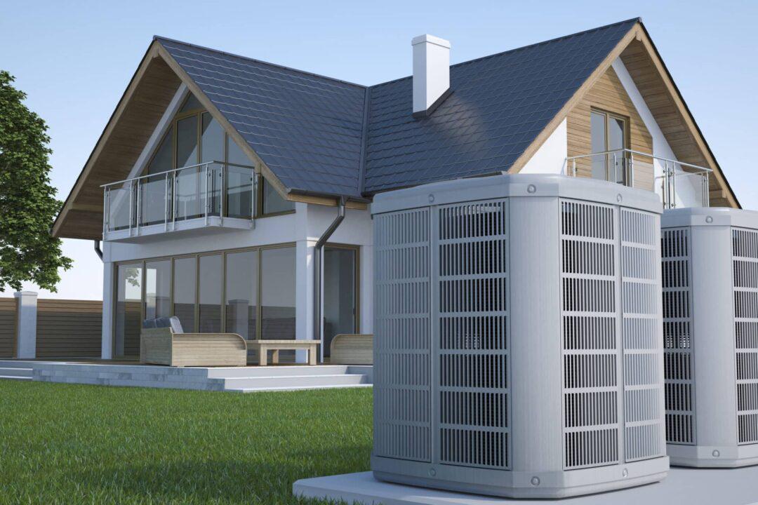 rendering of modern home with ac units next to it