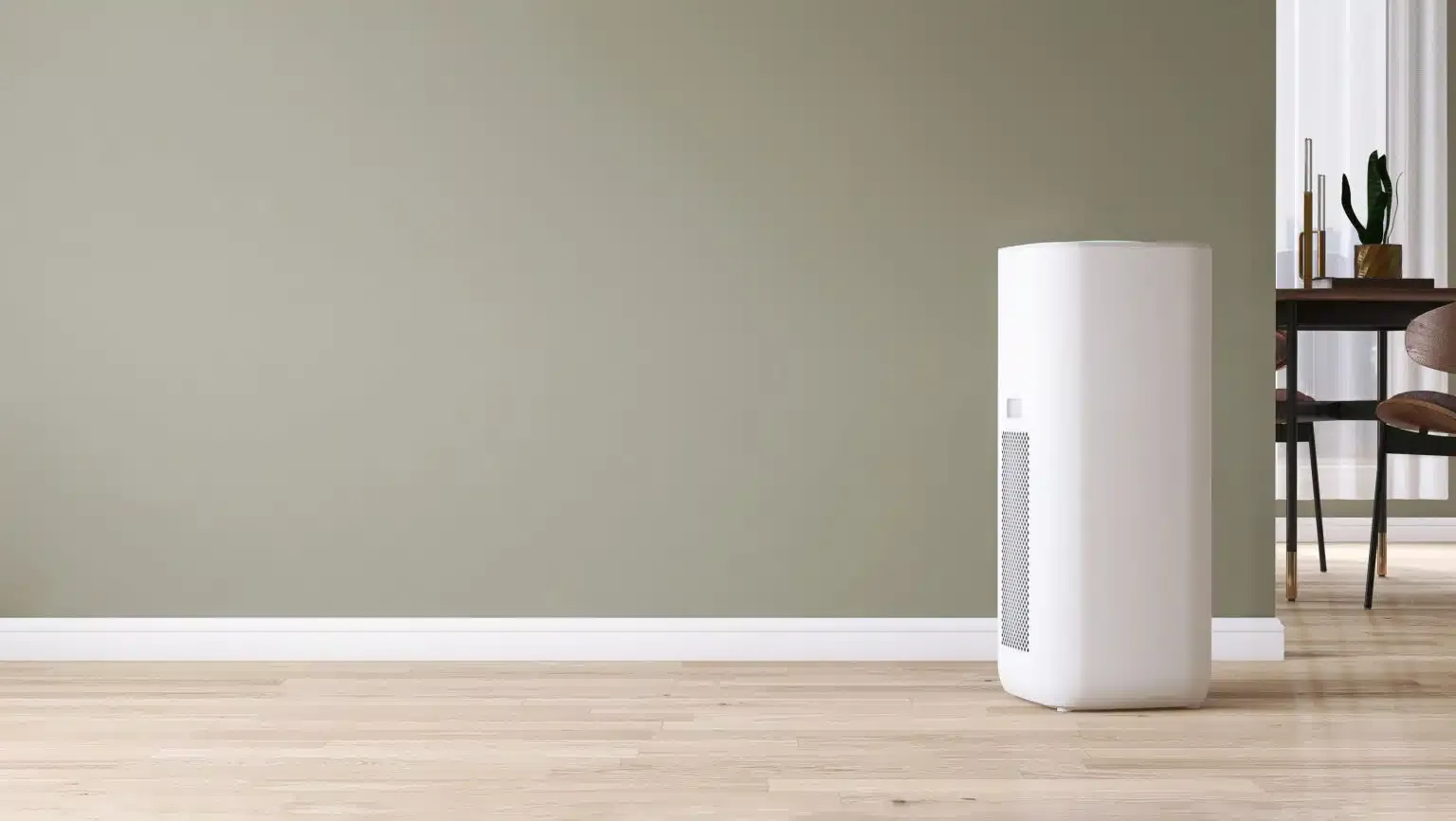 humidifier in home with green-brown walls