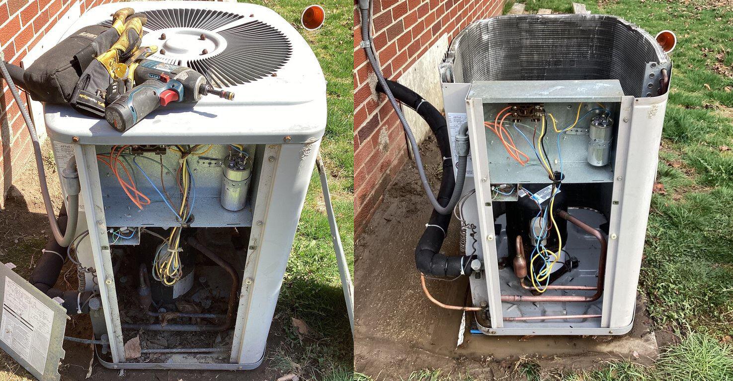 A picture of work done on a air conditioning unit