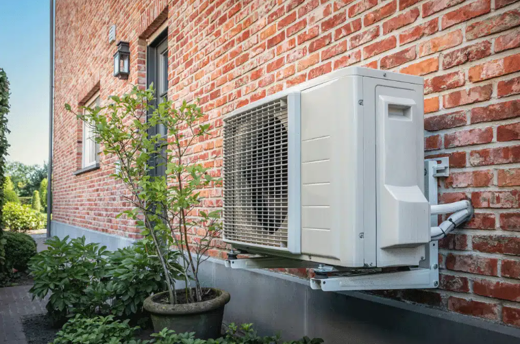 heat pump attached to side of home