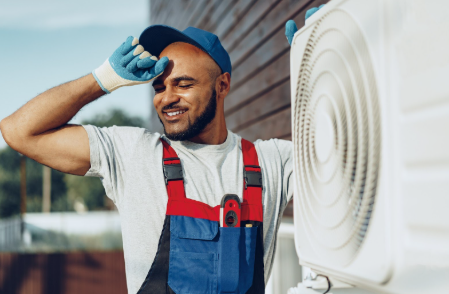 HVAC tech sweating while installing unit