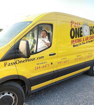 Pass One Hour Tech in big yellow van