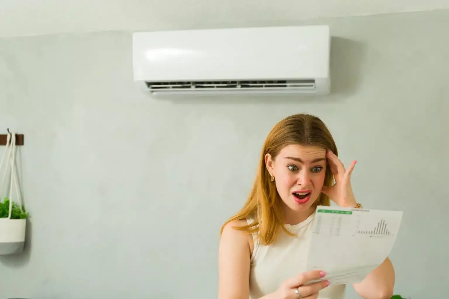 woman shocked looking at bill