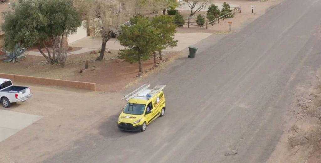 birds eye view of One Hour Air Conditioning and Heating truck